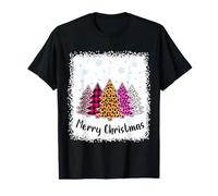 Merry Christmas Pink Tree Leopard Plaid Bleached Women Girls Value Graphic T-Shirt