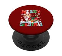 Merry Christmas Poinsettia Flowers Santa Corgi Owner Kids PopSockets Adhesive PopGrip