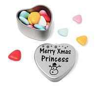 Merry Christmas Princess Heart Shaped Mini Tin Gift filled with mini coloured chocolates Perfect xmas present card alternative for Princess Cute Snowman Design