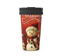 Merry Christmas Print Insulated Coffee Tumbler, 500ml Leakproof Stainless Steel Travel Mug, Double Walled, Hot & Cold Drinks - Perfect for Commuting, Office, Home