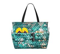 Merry Christmas Print Large Capacity Beach Travel Bag â€“ Foldable with Multiple Pockets for Family Vacation, and Camping, Mermaid Scale1, One Size