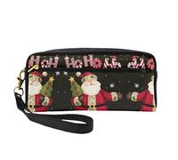 Merry Christmas Print Leather Small Makeup Bag - Travel Toiletry Bag for Women, Reusable Cosmetic Pouch with Zipper