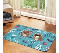 Merry Christmas Print Pet Feeding Mat For Dogs & Cats Absorbent Waterproof Dog Food Mat Non-Slip Pet Bowl Placemat Quick Dry Floor Protector Leather Tablecloth