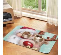 Merry Christmas Print Pet Feeding Mat For Dogs & Cats Absorbent Waterproof Dog Food Mat Non-Slip Pet Bowl Placemat Quick Dry Floor Protector Leather Tablecloth