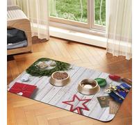 Merry Christmas Print Pet Feeding Mat For Dogs & Cats Absorbent Waterproof Dog Food Mat Non-Slip Pet Bowl Placemat Quick Dry Floor Protector Leather Tablecloth