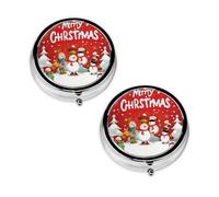 Merry Christmas Print Pill Box 3 Compartment Medicine Pill Case,Portable for Pocket Or Purse Pill Organizer Decorative Metal Medicine Vitamin Organizer Unique Gift