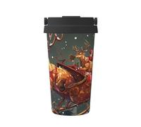 Merry Christmas Print Print Insulated Coffee Tumbler, 500ml Leakproof Stainless Steel Travel Mug, Double Walled, Hot & Cold Drinks - Perfect for Commuting, Office, Home