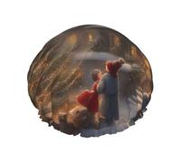 Merry Christmas Print Reusable Double Layers Shower Cap, Bathing Shower Caps Women Large Shower Caps