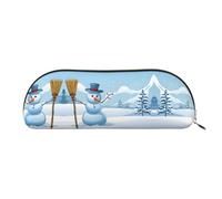 Merry Christmas Print Stylish Leather Half Moon Cosmetic Bag Printed PVC Cross Grain Leather Pouch for Pens, Makeup Essentials Compact Organizer for Travel, School Office