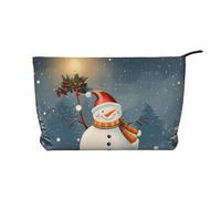 Merry Christmas Printed Corduroy Makeup Bag for Women Cute Make up Bag Travel Cosmetic Bag with Wristlet