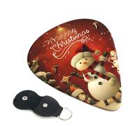 Merry Christmas Printed Guitar Picks, 6 Pack with Leather Keychain Pick Holder - 0.46mm, 0.71mm, 0.96mm Assorted Thickness for Acoustic Ukulele, Electric Guitar, Acoustic Guitar, Bass