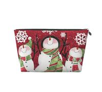 Merry Christmas Printed Leather Travel Toiletry Makeup Bag with Silver Zipper for Women on the Go