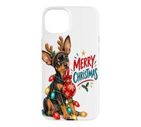 Merry Christmas Puppy String Lights Reindeer Antlers Holl Case for iPhone 15 Plus