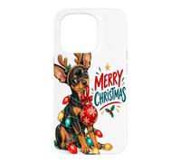 Merry Christmas Puppy String Lights Reindeer Antlers Holl Case for iPhone 15 Pro