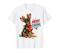 Merry Christmas Puppy String Lights Reindeer Antlers Holl T-Shirt