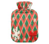 Merry Christmas Red and Green Checkered Pattern hot Bottle Water Bag with Soft Cover, 2L hot Compress Bag for Sore Muscle,Sore Muscle,Bolsa de calor para Dolor Menstrual