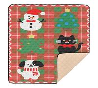Merry Christmas Red and Green Checkered Pattern Soft Foam Baby Tummy time Play mat for Floor Water Resistant Foldable Infant Play Activity Mat for Baby Kids Toddlers Infants, 50'' x 50''