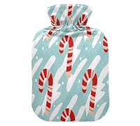 Merry Christmas Red and White Candy Cane Stripes Water Bottle for hot Water with Soft Cover, 2L Water Bag for Hand Feet Warmer,Hand Feet Warmer,Bolsa de calor para Dolor Menstrual