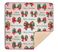 Merry Christmas Red Bow Soft Padded Baby Care Play mat for Indoor Outdoor Water Resistant Foldable Infant Play Mat for Newborns Babies Infants Toddlers, 50'' x 50''