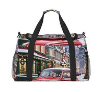 Merry Christmas Red Car Print Travel Duffel Bag for Men & Women, Foldable Travel Bags and Spacious Weekender Tote Bag for Storage Toiletry Luggage Personal Item, Black, L