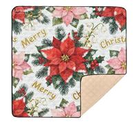 Merry Christmas Red Flowers Soft Padded Baby Play Mat for Floor Comfortable Baby Crawling Mat for Babies Infants Toddlers, 50'' x 50''