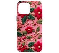 Merry Christmas Red Poinsettia Flower Aesthetic Case for iPhone 16 Pro Max