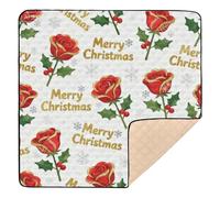 Merry Christmas Red Rose Flowers Large Sturdy Baby Play Mat for Floor Lightweight Foldable Activity Entertainment Mat for Babies Infants Toddlers, 50'' x 50''