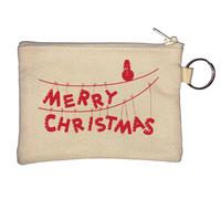 Merry Christmas Red Snowman Graphic Key Chain Coin Purse Beige