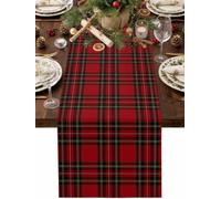Merry Christmas Red Tartan Plaid Table Runner 72 Inches Long,Table Runners Kitchen Dining Tables Decoration for Home Party Decor, Classic Buffalo Lattice Tables Runner Wedding Dresser Scarf