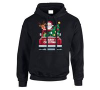 Merry Christmas Red Truck Mens Hoodie Festive Retro Traditional Holiday Cheer Gift Hoody Black - Large