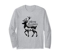 Merry Christmas Reindeer Silhouette Forest Scene Holiday Long Sleeve T-Shirt