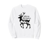 Merry Christmas Reindeer Silhouette Forest Scene Holiday Sweatshirt