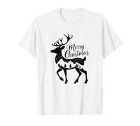 Merry Christmas Reindeer Silhouette Forest Scene Holiday T-Shirt