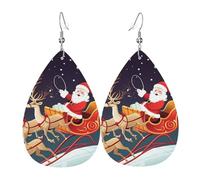 Merry Christmas Reindeer Sled Leather Earrings for Women Teardrop Earrings Lightweight Dangle Drop Earrings Cute Jewelry Gift