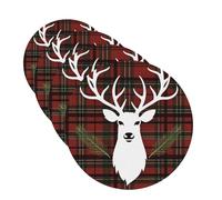 Merry Christmas Reindeer Tartan Checkered Plaid Xmas Coasters for Drinks Set of 4 Leather Tea Cup Coaster Drink Coasters for Cup Kitchen Bar Home Decor Housewarming Gift