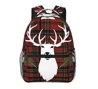 Merry Christmas Reindeer Tartan Checkered Plaid Xmas Cute Backpack Waterproof Lightweight Casual Backpack One Size Daypack Travel Laptop Bag For Men Women