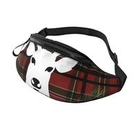Merry Christmas Reindeer Tartan Checkered Plaid Xmas Fanny Pack for Men Women Crossbody Waist Bag Waterproof Sports Belt Bag Outdoor Hip Pack
