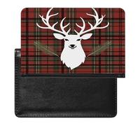 Merry Christmas Reindeer Tartan Checkered Plaid Xmas Passport Holder Cover Wallet RFID Blocking Leather Passport Wallet Passport Cover Passport Protector Credit Card Hold Travel Accessories