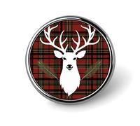 Merry Christmas Reindeer Tartan Checkered Plaid Xmas Round Badge Metal Buttons Exquisite Round Badge Pin Button Parts Circular Fashion Classic Pin Holders Buttons for Shirts Clothes Brooch 1 Inch