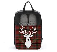 Merry Christmas Reindeer Tartan Checkered Plaid Xmas Shoe Bag Travel Shoe Organizer Water-Resistant Shoe Pouch with Zipper Sneaker Dust Bag, gray, One Size, Modern
