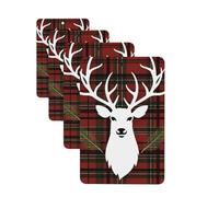 Merry Christmas Reindeer Tartan Xmas Car Air Fresheners Cards 4 Pcs Hanging Fragrance Scented Cards Long-Lasting Car Aromatherapy Tablets for Wardrobe Bathroom Car Interior Mirror Pendant Gifts