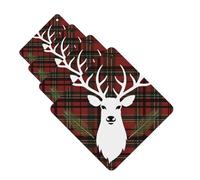 Merry Christmas Reindeer Tartan Xmas Car Air Fresheners Cards 4 Pcs Hanging Fragrance Scented Cards Long-Lasting Car Aromatherapy Tablets for Wardrobe Bathroom Car Interior Mirror Pendant Gifts
