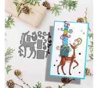 Merry Christmas Reindeer with Presents Greeting Card Metal Die Cuts,Snowflake Flower Leaf Cutting Dies Cut Stencils DIY Scrapbooking Decorative Embossing Paper Scrapbooking Card Making