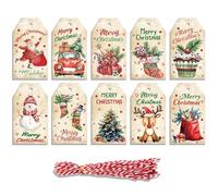 Merry Christmas Retro Kraft Paper Hangtag, Santa Claus Snowman Bell Hanging Sign Decoration