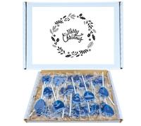 Merry Christmas Retro Sweet Hamper | Blue Heart Lollipop Box With 30 Blue Raspberry Heart Lollipops | Fun & Unique Sweet Gift for Him Or Her Candy Snack