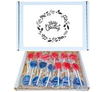 Merry Christmas Retro Sweet Hamper | Red & Blue Mixed Heart Lollipop Box With 15 Cherry & 15 Blue Raspberry Heart Lollipops Sweet & Tangy Candy Gift for Him or Her Bonbon Snack