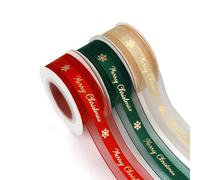 Merry Christmas Ribbon for Gift Wrapping Christmas Tree 3 Roll 25mm 30 Yard Red Green Gold Ribbon Red Ribbons for Gift Wrapping Ribbons for Crafting Stick on Bows Xmas Decor Presents Flower Bouquets