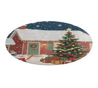 Merry Christmas Round Area Rug Non Slip Backing Doormat Water Absorbent Plush Throw Low-Pile Non-Slip Floor Mat Carpet for Living Room Bedroom Entryway Nursery Room 60 * 60cm