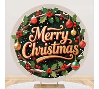 Merry Christmas Round Backdrop Cover 7.2ft Colorful Snow Wreath Christmas Circle Arch Background Cover for Xmas Birthday Party Decorations Happy Holidays Photo Props Photoshoot Polyester