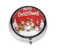 (Merry Christmas) Round Pill Box with 3 Compartments Small Portable Pill Organizer for Travel